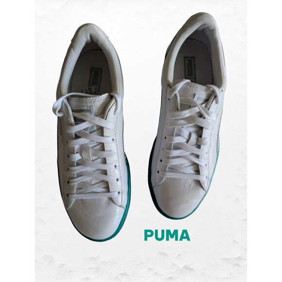 PUMA Basket Classic White & Teal Sneakers – Women’s (EUR 37) - Picture 1 of 12